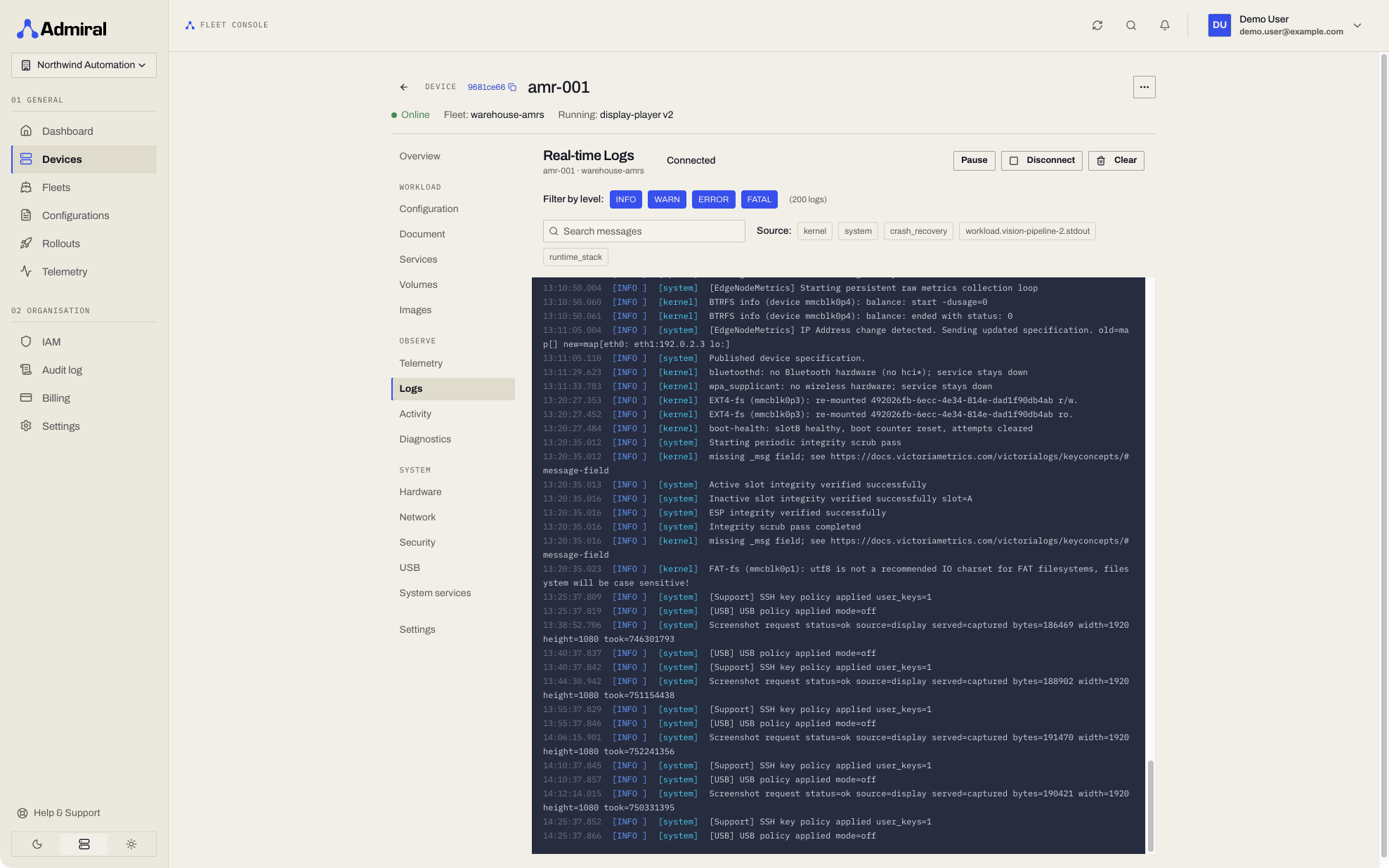 Device Logs Tab