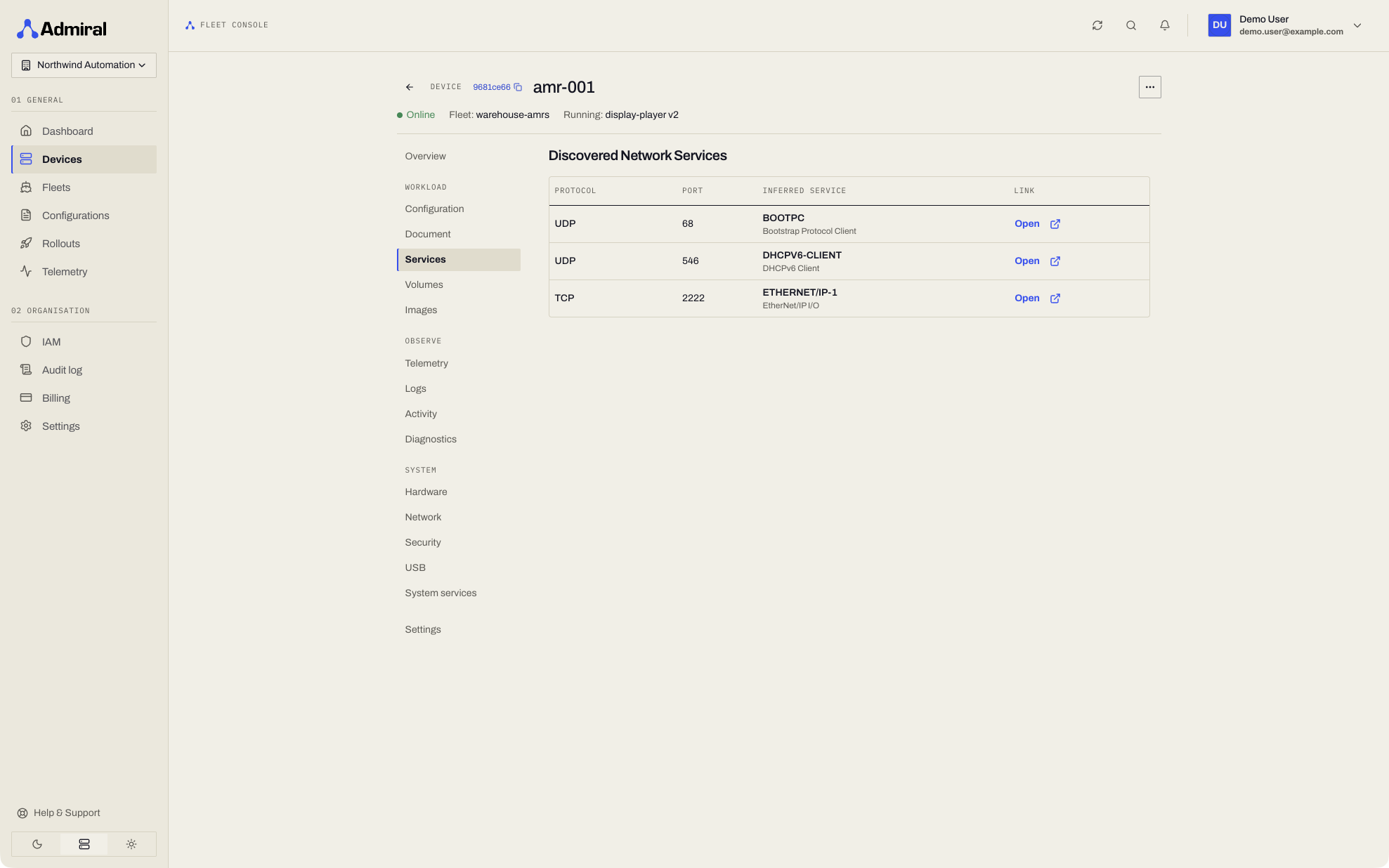 Device Services Tab