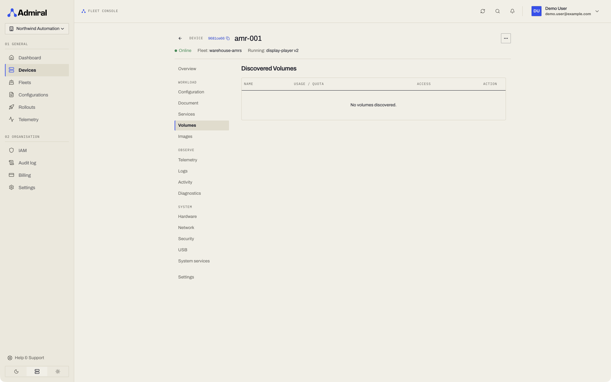 Device Volumes Tab