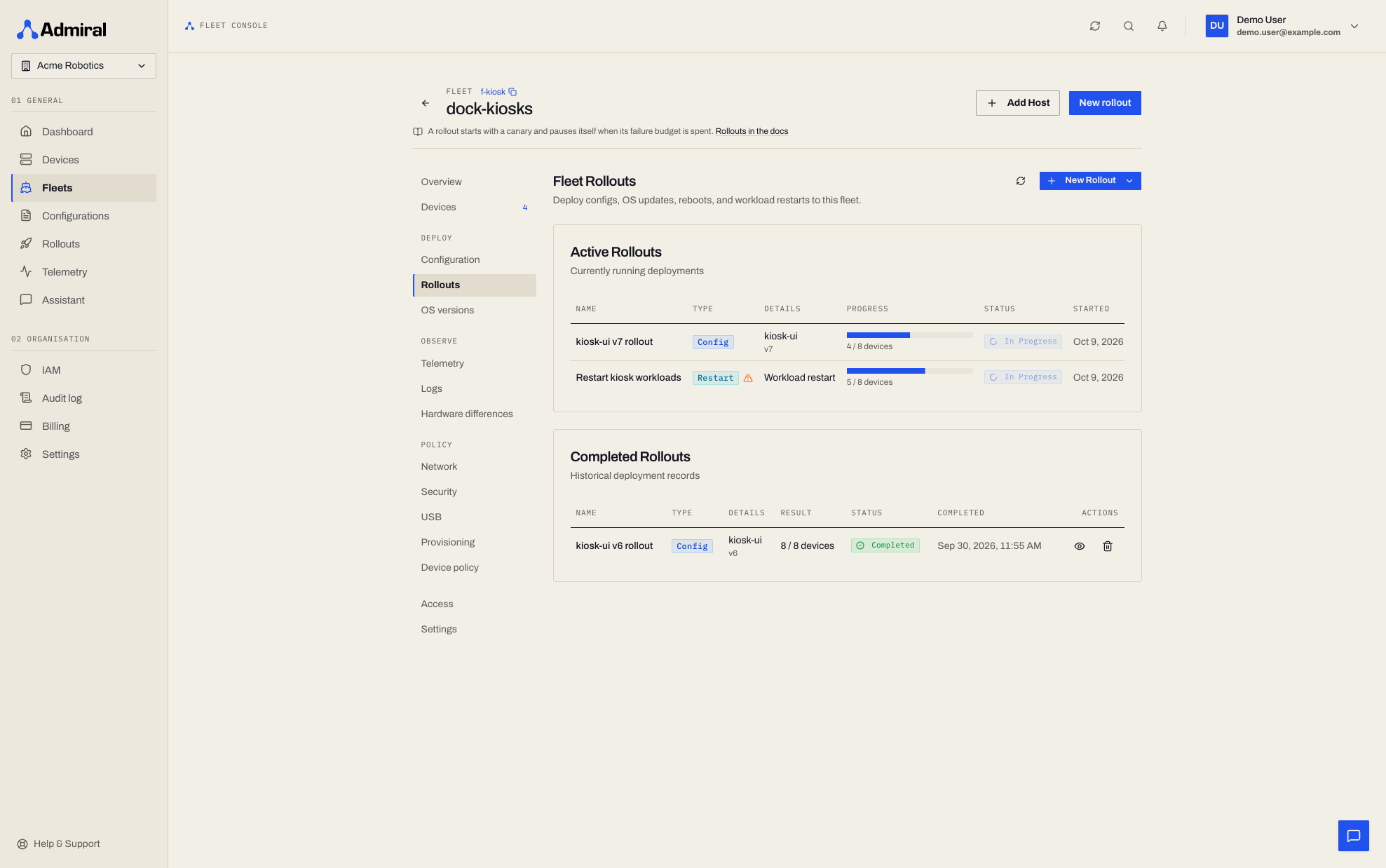 Fleet Rollouts Tab