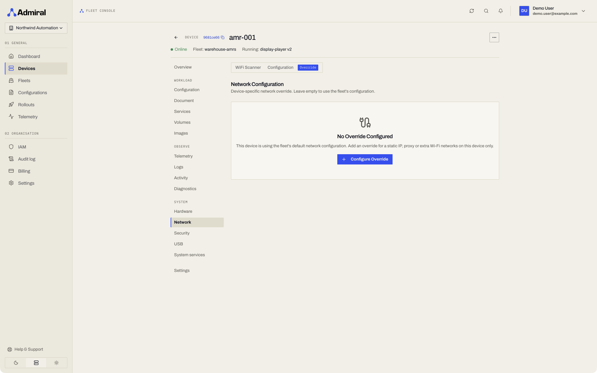 Device Network Tab